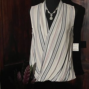 Liz Claiborne sleeveless multicolored striped top with wrap front